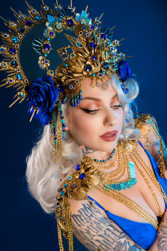 Load image into Gallery viewer, Aquarius Zodiac Signs Gold Blue Harness Festival Fashion
