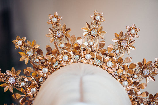 Beige Halo Crown Wedding Headpiece