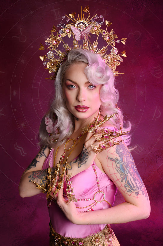 Virgo Zodiac Signs Gold Pink Harness Festival Fashion