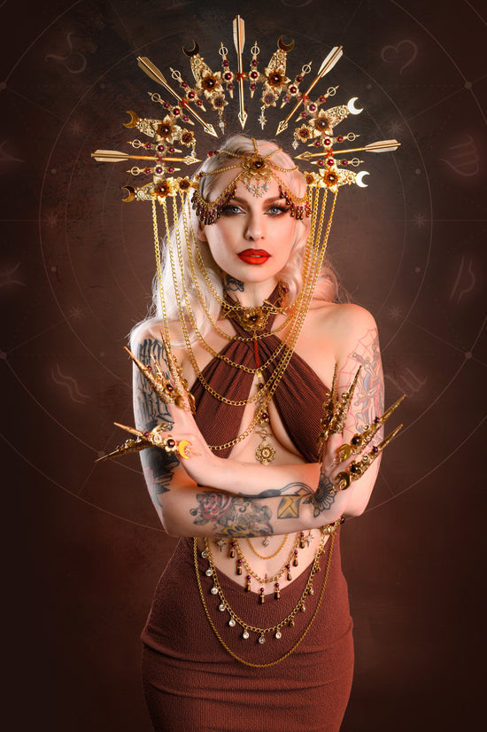 Load image into Gallery viewer, Sagittarius Zodiac Signs Gold Harness Festival Fashion
