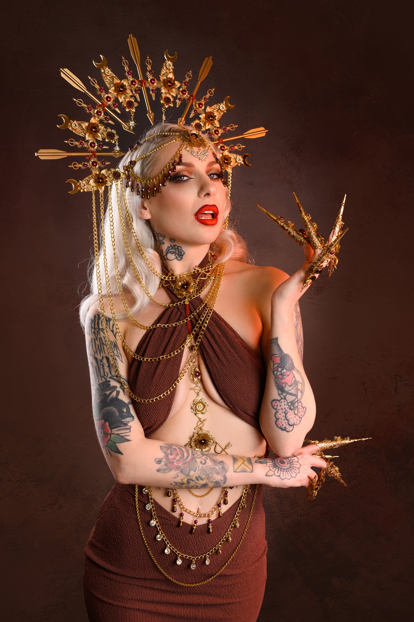 Load image into Gallery viewer, Sagittarius Zodiac Signs Gold Harness Festival Fashion
