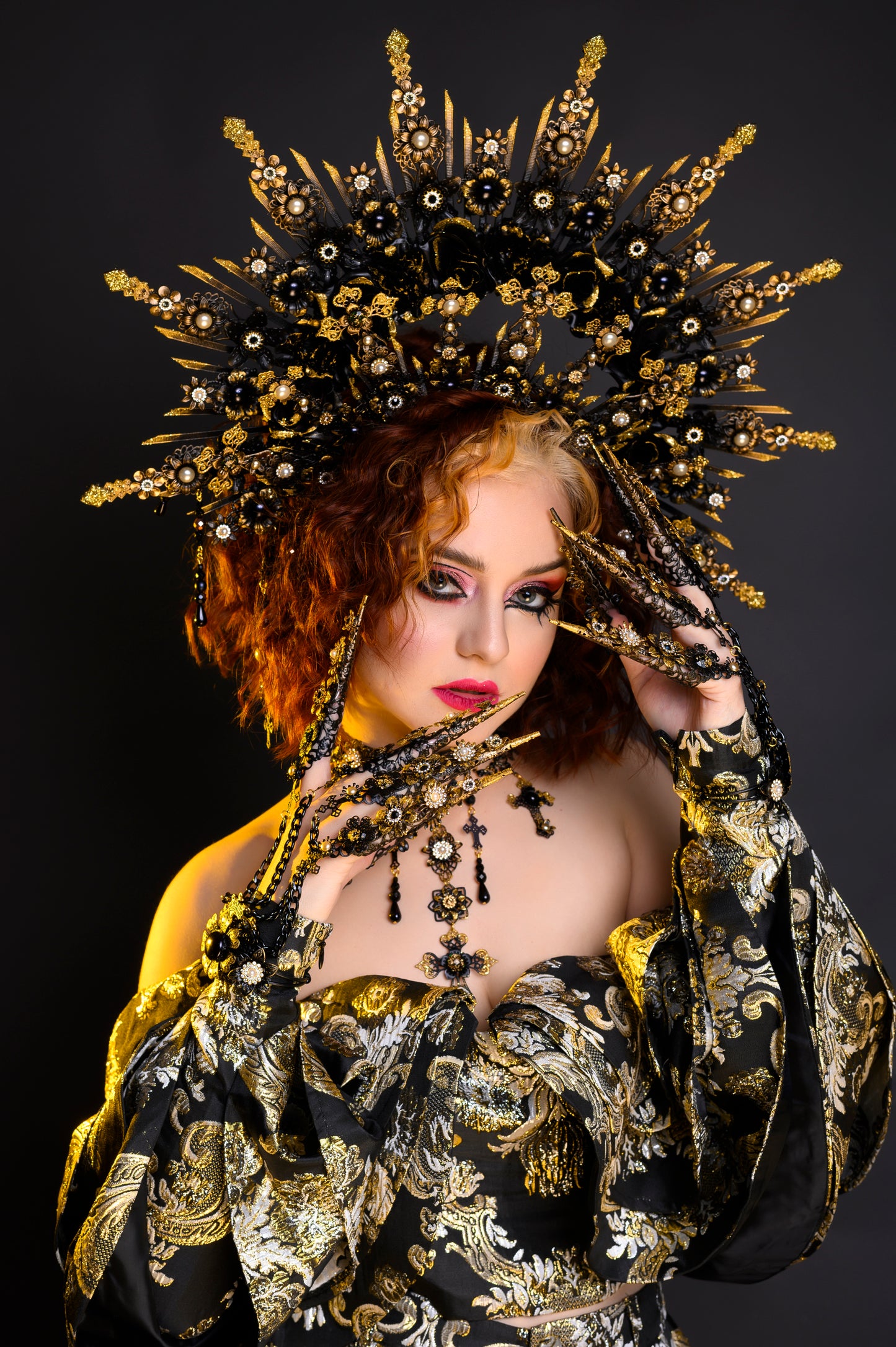 Load image into Gallery viewer, Gold-Black Halo Crown Madonna Collection
